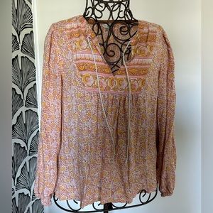 Lucky Brand Long sleeve peasant blouse - Orange Sunburst Boho style size small